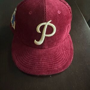 Burgundy Corduroy Cap with White P Logo